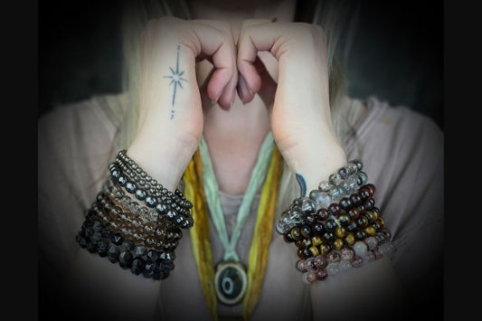 Taurus season crystal healing jewelry for grounding and enjoying life! Gemstone stackable beaded bracelets by Become Spellbound