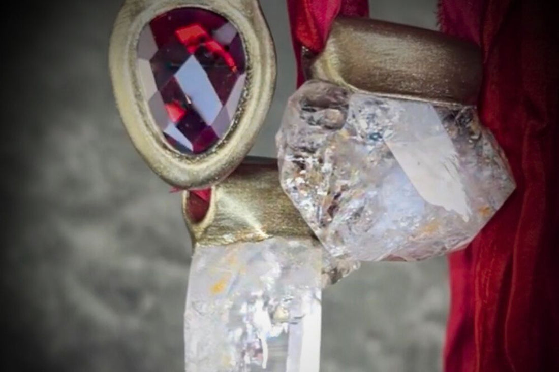 Sagittarius Season Birthstone Jewelry inspired Holiday gift for her, handmade garnet, quartz and herkimer diamond crystal handmade pendants.