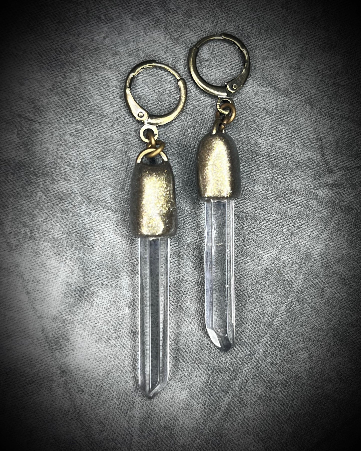 Gold dangle earrings, handmade quartz crystal gemstone earrings, valentines gift for her, made in the USA.