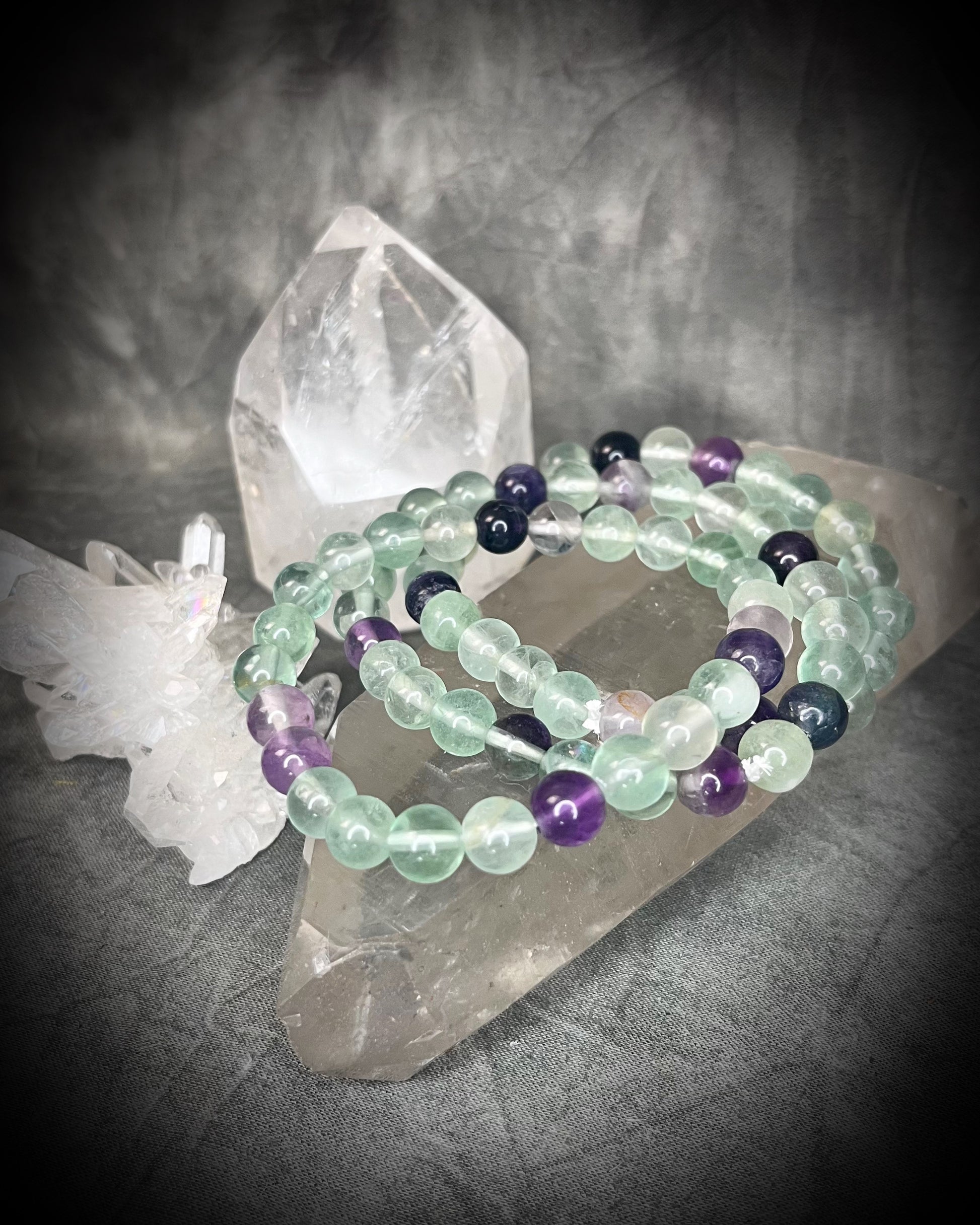 Raw stone, natural crystal healing beaded bracelets for protection, grounding, emf shielding and gemstone magic!  Crystal stacking bracelets for modern maximalism and dopamine dressing!