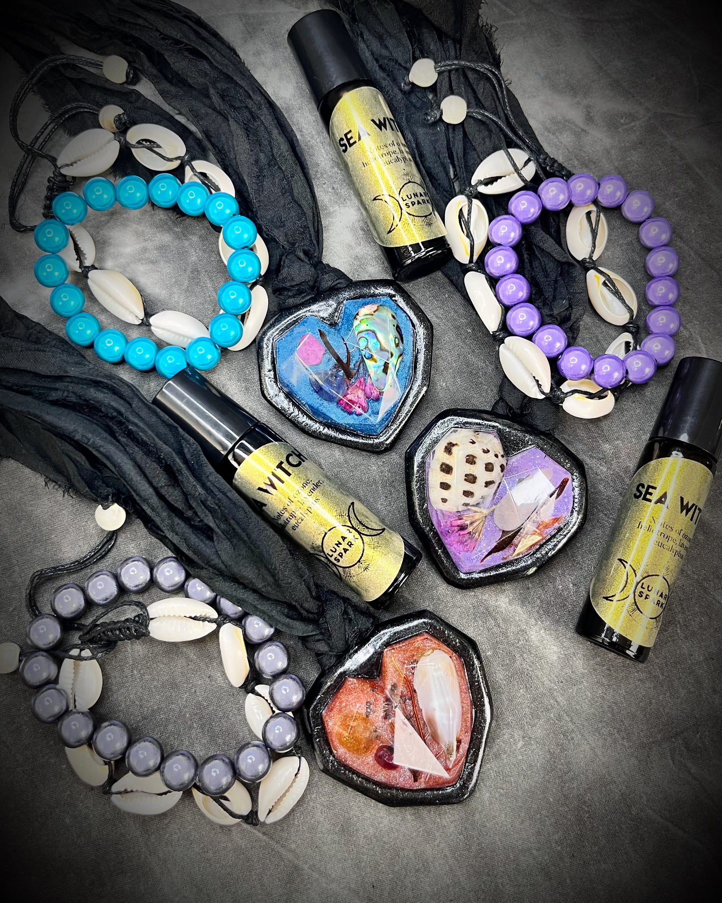 Sea Witches & Sirens: SIREN _ SALT KISSED CORAL: Collection by Become Spellbound x Lunar Spark Shop, Gift Set Necklace with Scented Roller Oil