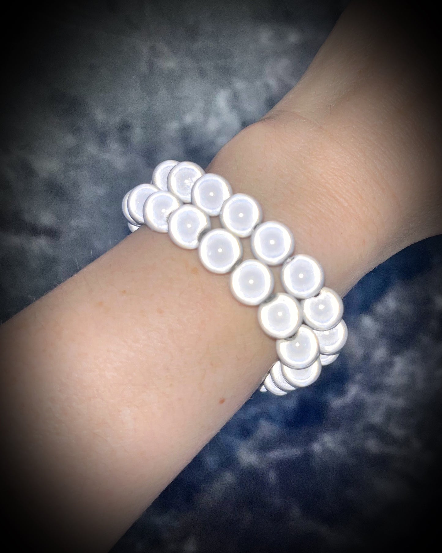 Colorful Eclipse bracelets from Become Spellbound! Magical illusion bracelets for stacking, parties, summer jewelry, festivals, raves, travel jewelry and more! Gift for her, white glowing beaded bracelet.