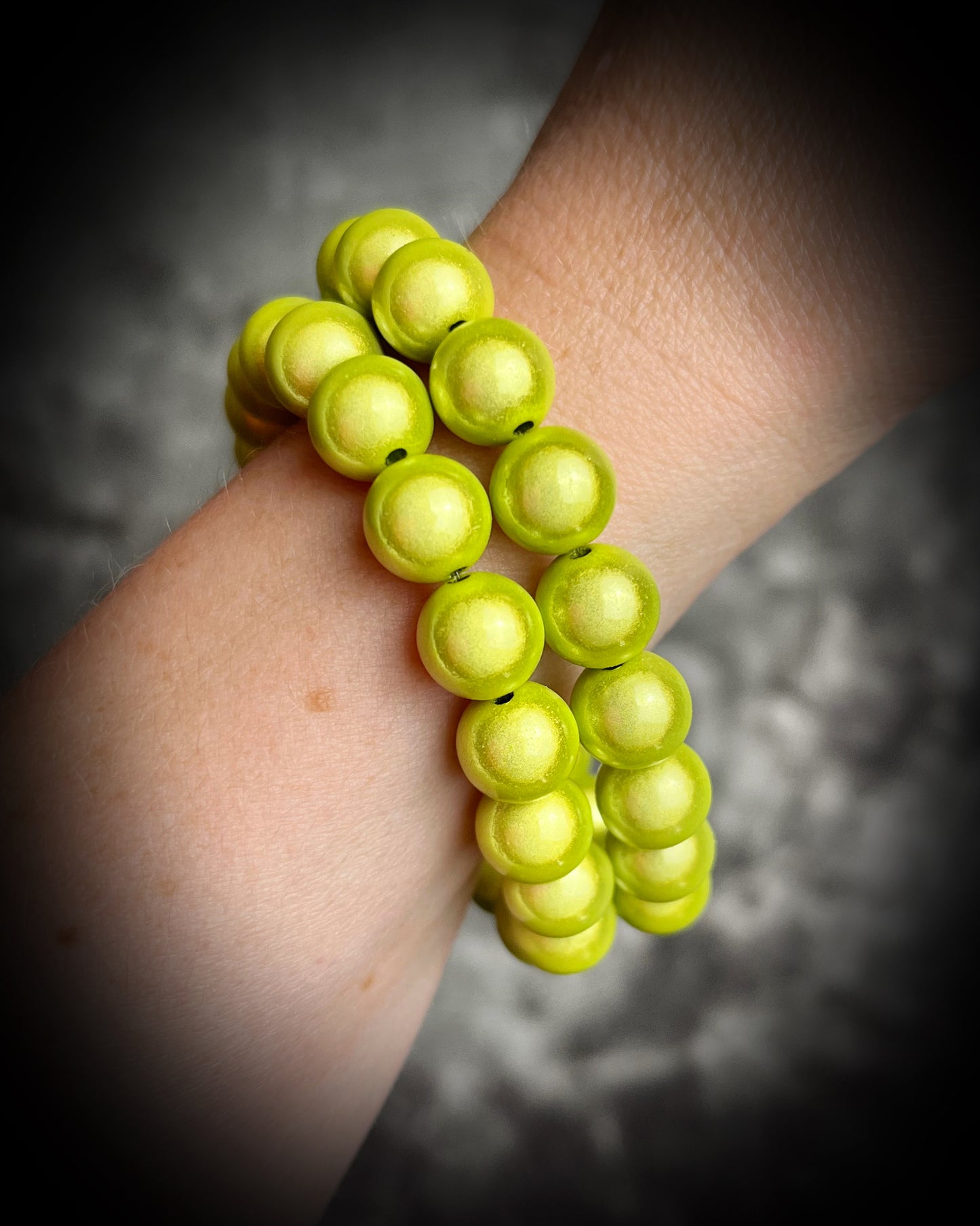 Colorful Eclipse bracelets from Become Spellbound! Magical illusion bracelets for stacking, parties, summer jewelry, festivals, raves, travel jewelry and more! Gift for her, neon lime beaded bracelet.
