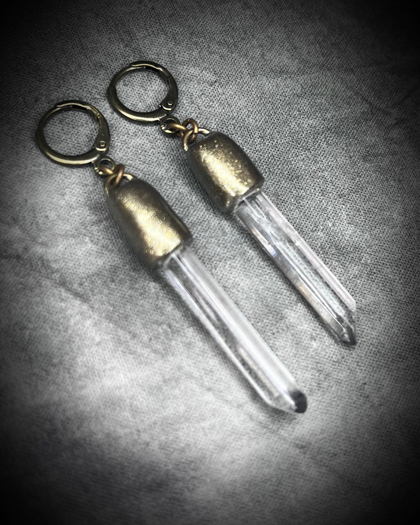 Gold dangle earrings, handmade quartz crystal gemstone earrings, holiday gift for her, made in the USA.