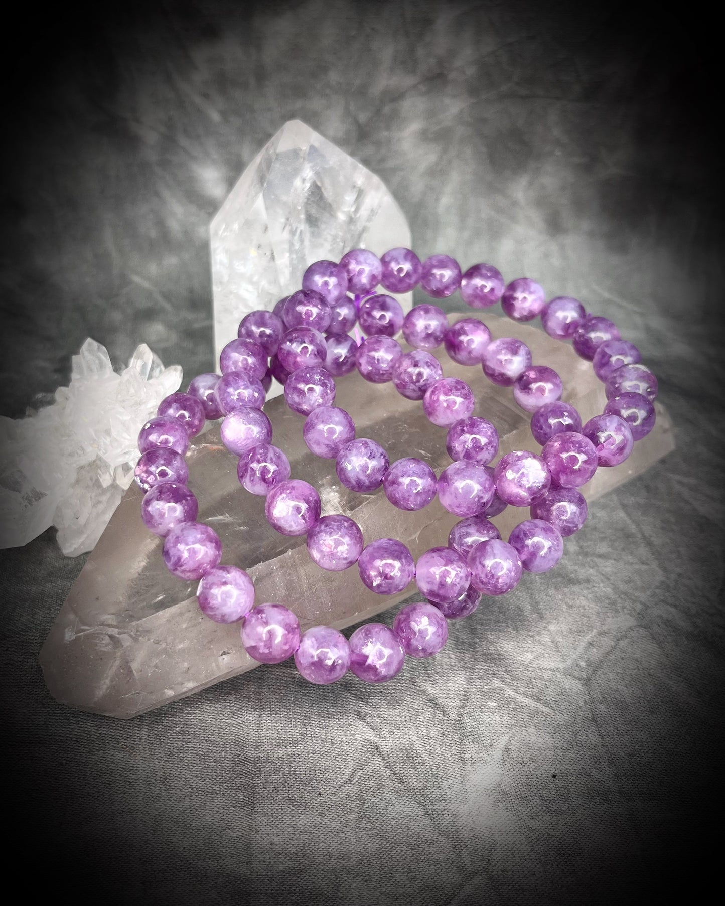 Lepidolite 2025 crystal of the year natural crystal healing beaded bracelets for protection, grounding, emf shielding and gemstone magic!  Crystal stacking bracelets for modern maximalism and dopamine dressing