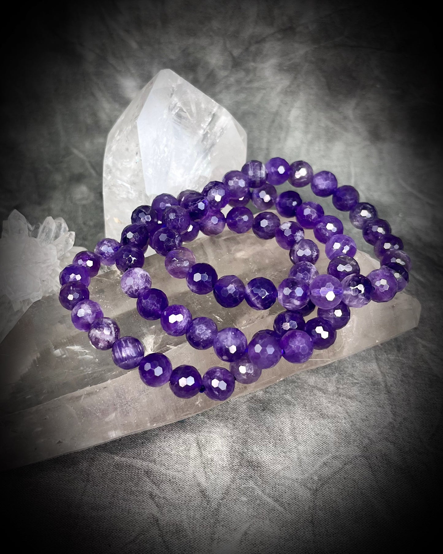 Amethyst birthstone, Raw stone, natural crystal healing beaded bracelets for protection, grounding, emf shielding and gemstone magic!  Crystal stacking bracelets for modern maximalism and dopamine dressing!