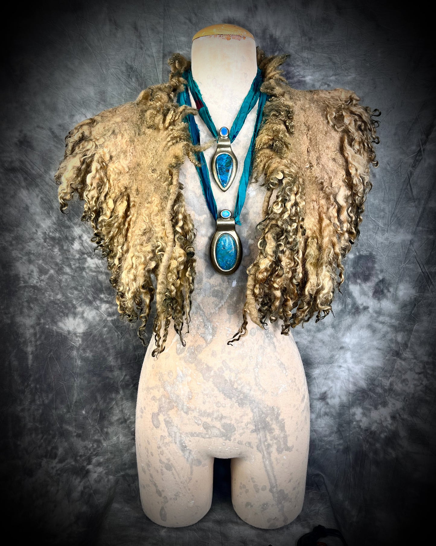 Soft curly wool handmade felted collar in Hazel Brown. Cruelty free fur shawl for goddess vibes!  Medieval cosplay, Birthday girl, Festival, pregnancy or game of thrones inspired photoshoot, fantasy accessory!
