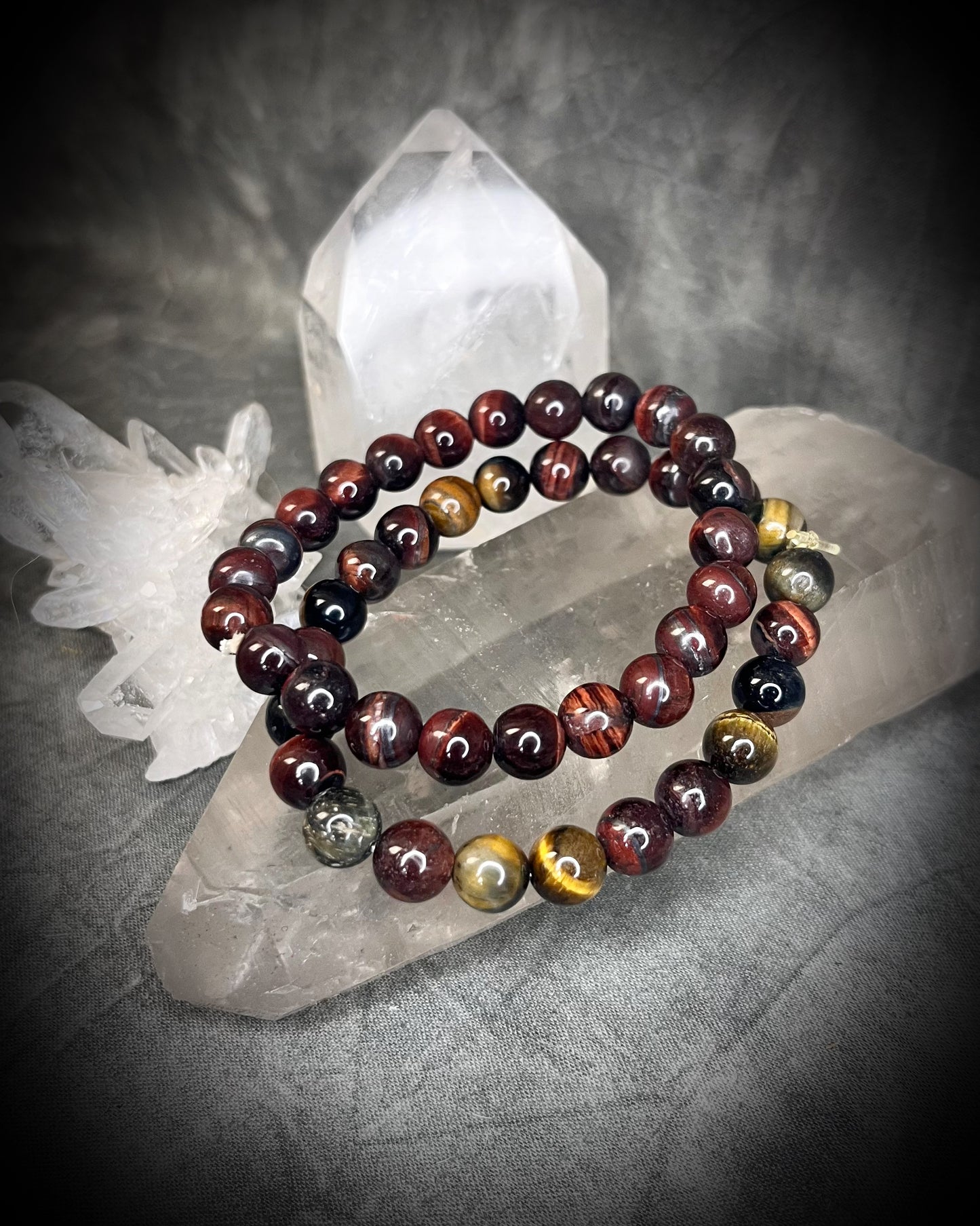 Raw stone, natural crystal healing beaded bracelets for protection, grounding, emf shielding and gemstone magic!  Crystal stacking bracelets for modern maximalism and dopamine dressing!