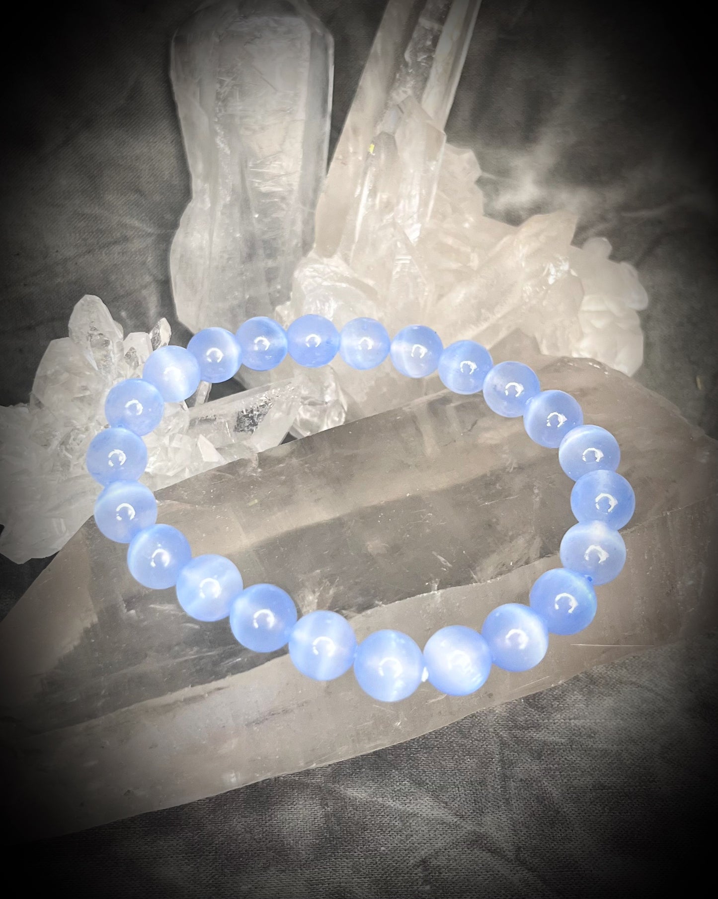 Selenite natural crystal healing beaded bracelets for protection, grounding, emf shielding and gemstone magic! Crystal stacking bracelets for modern maximalism and dopamine dressing!