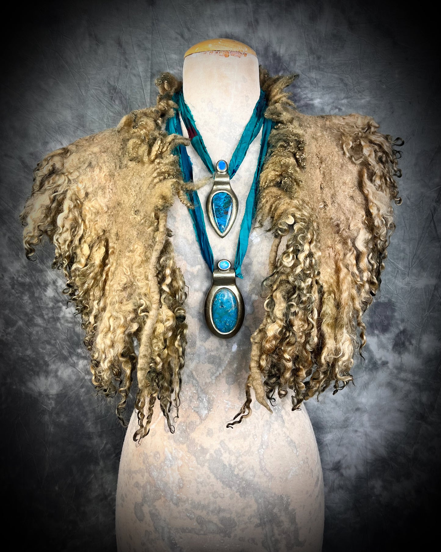 Soft curly wool handmade felted collar in Hazel Brown. Cruelty free fur shawl for goddess vibes!  Medieval cosplay, Birthday girl, Festival, pregnancy or game of thrones inspired photoshoot, fantasy accessory!