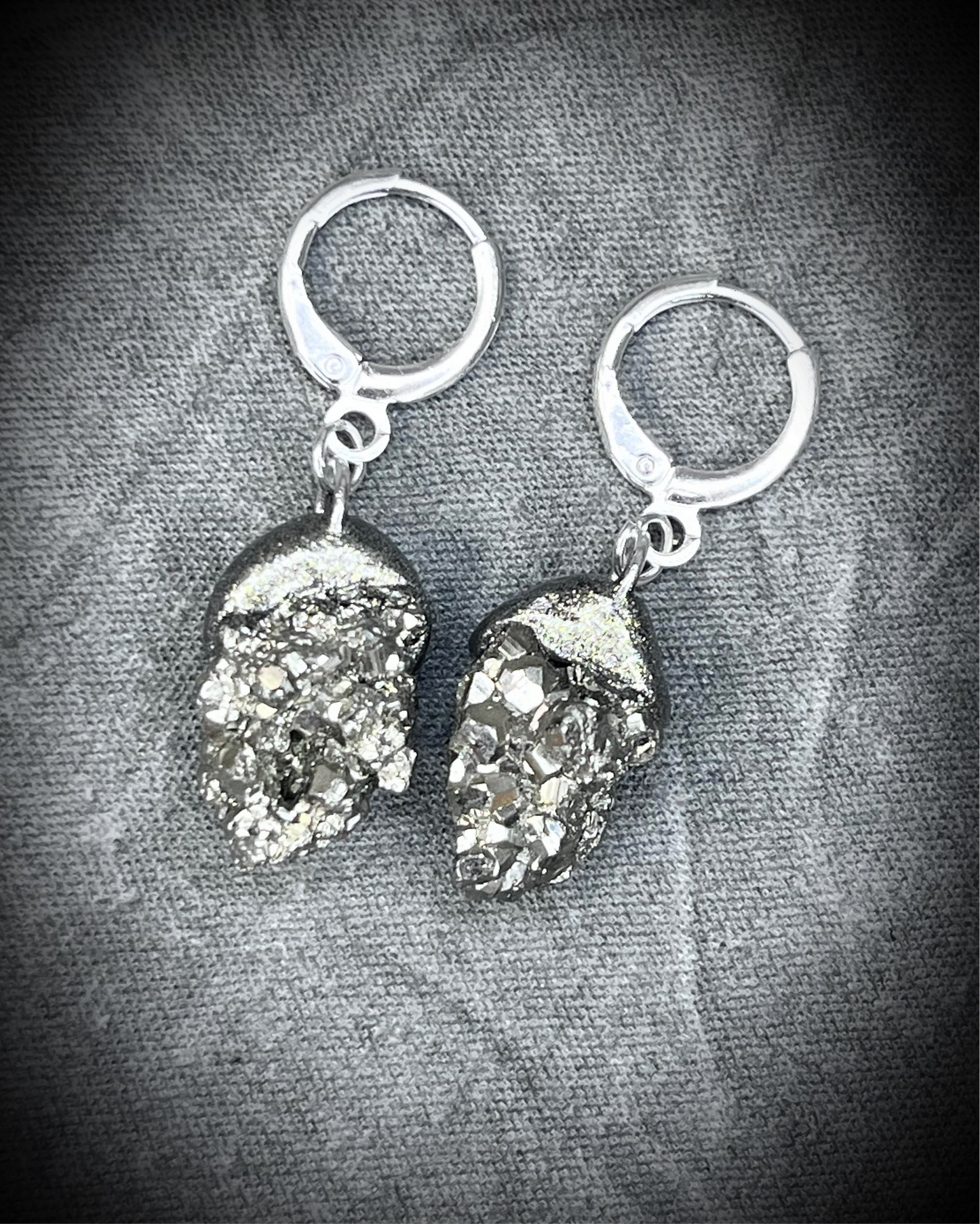 Pyrite Crystal Sterling Silver Dangle Handmade Gemstone Gift Earrings, Chunky Silver Earrings