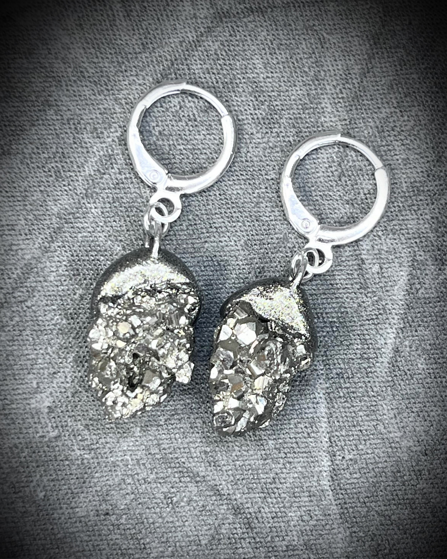 Pyrite Crystal Sterling Silver Dangle Handmade Gemstone Gift Earrings, Chunky Silver Earrings