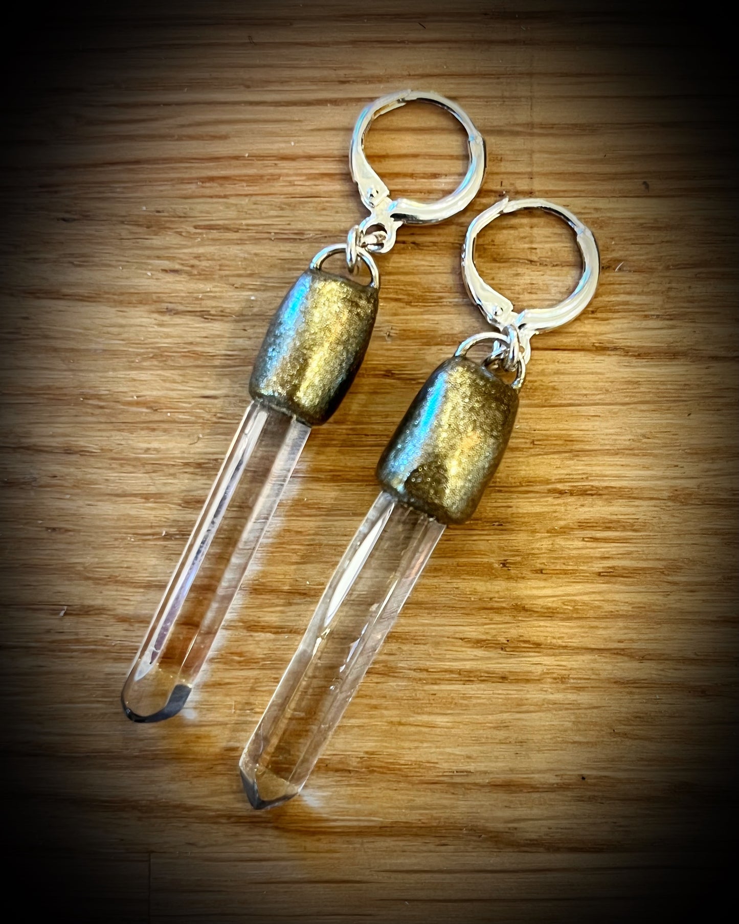 Sterling silver and Gold dangle earrings, mixed metal earrings. handmade quartz crystal gemstone earrings, valentines gift for her, made in the USA.