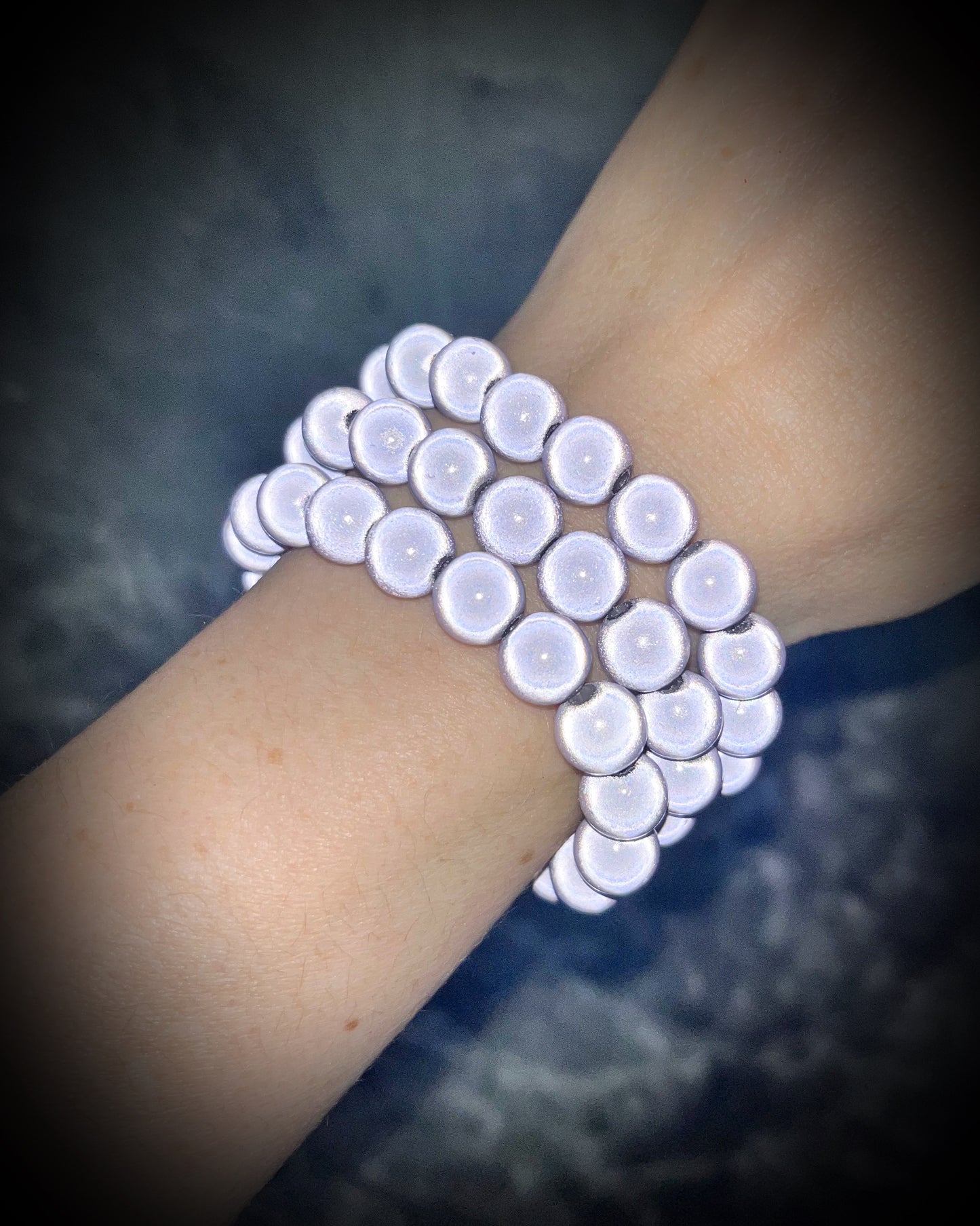 Colorful Eclipse bracelets from Become Spellbound! Magical illusion bracelets for stacking, parties, summer jewelry, festivals, raves, travel jewelry and more! Gift for her, lavender beaded bracelet.