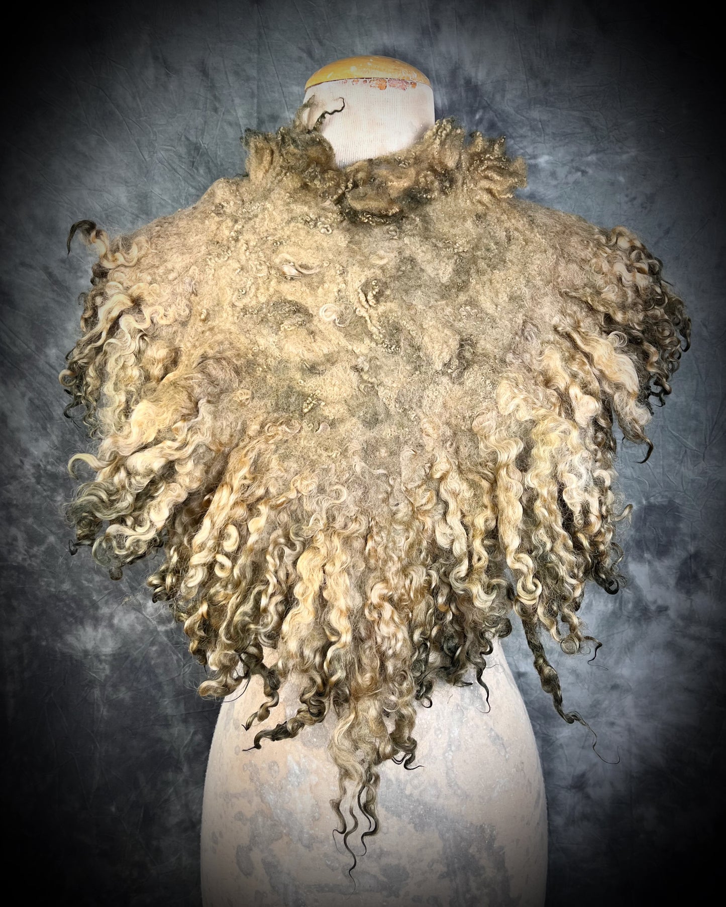 Soft curly wool handmade felted collar in Hazel Brown. Cruelty free fur shawl for goddess vibes!  Medieval cosplay, Birthday girl, Festival, pregnancy or game of thrones inspired photoshoot, fantasy accessory!
