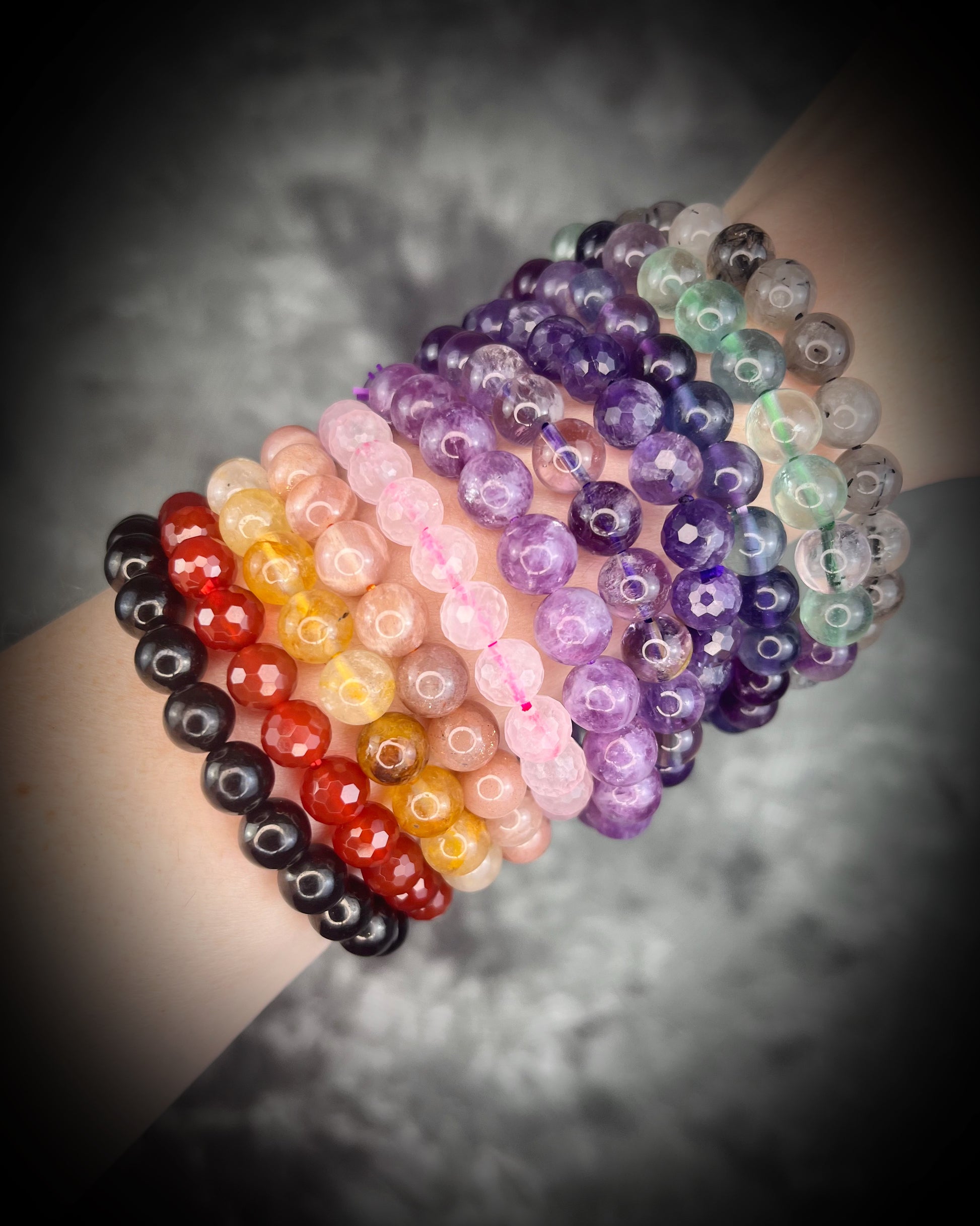 Amethyst birthsone, Raw stone, natural crystal healing beaded bracelets for protection, grounding, emf shielding and gemstone magic!  Crystal stacking bracelets for modern maximalism and dopamine dressing!
