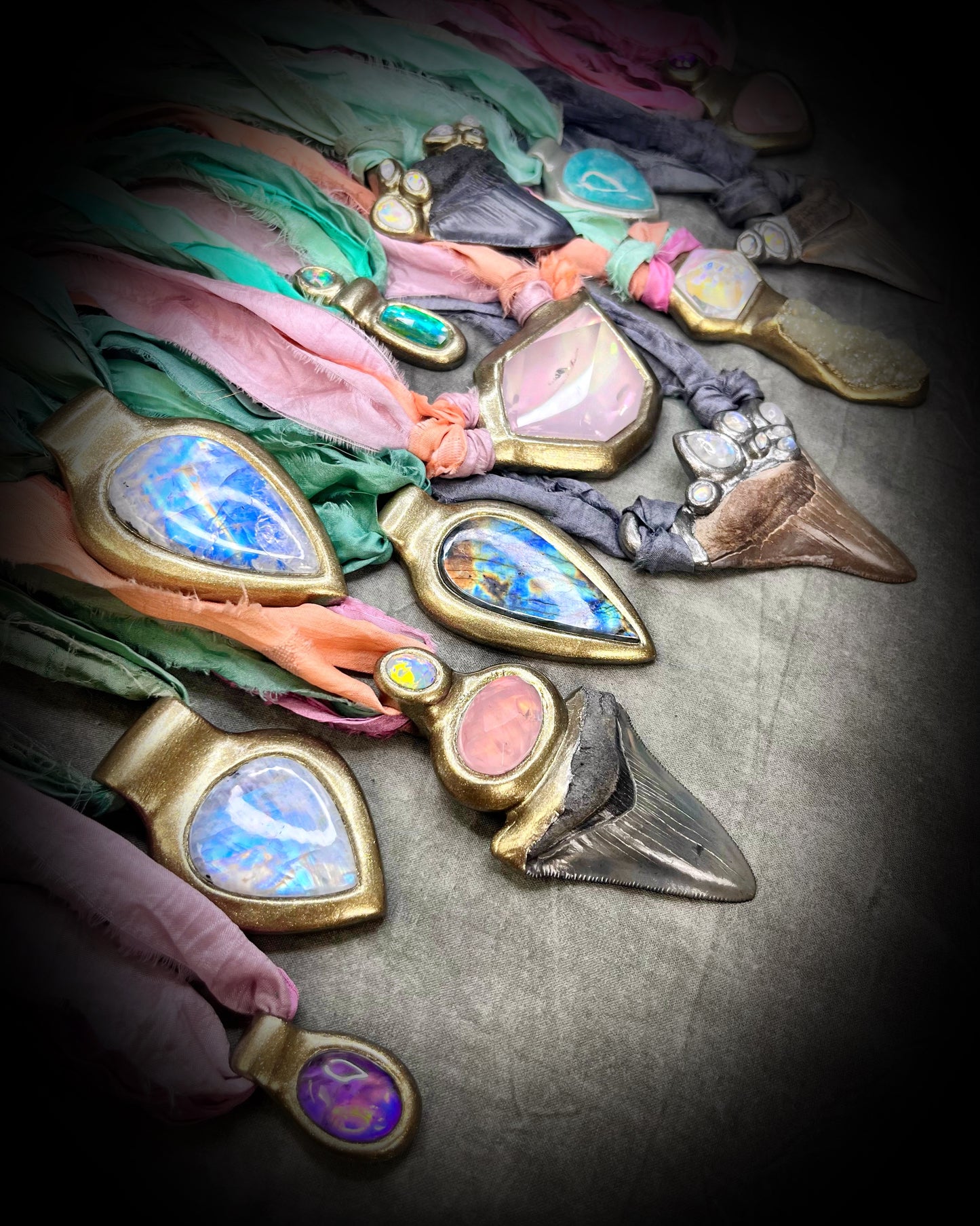 Dreamy Gemstone Jewelry. Crystal Healing, Handmade in the USA 2025 Talismans on recycled silk for a sustainable Mothers Day gift for her. Perfect as festival, travel jewelry or summer jewelry.