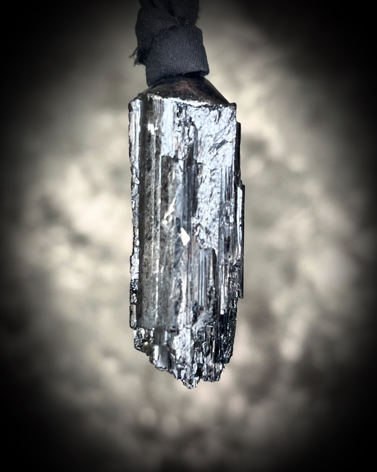 Black Tourmaline grounding and protection talisman, perfect Halloween or Holiday Gift or everyday talisman for emf protection and magic. Necklace hung from black recycled silk or organic leather for ecofriendly dark luxury.