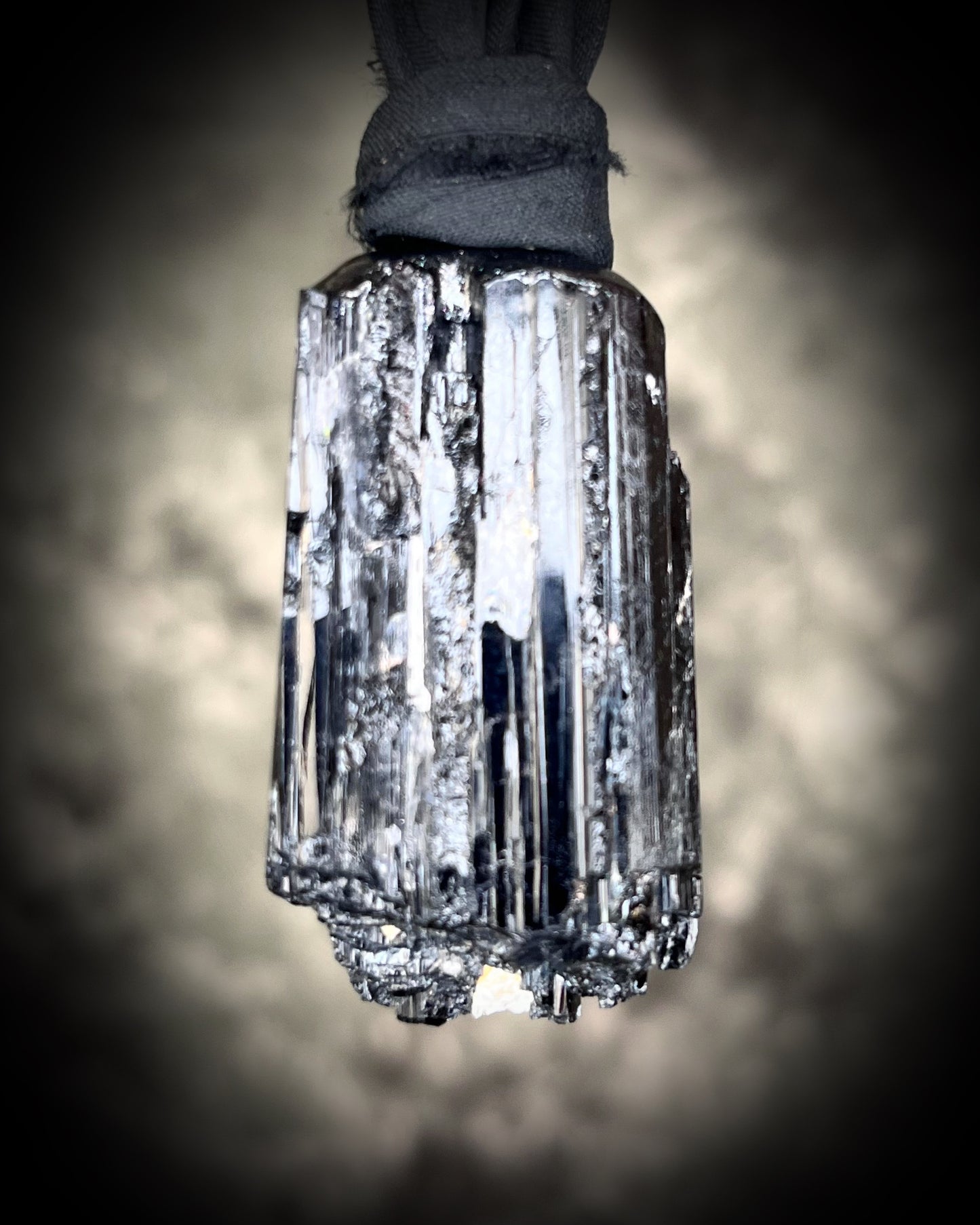 Black Tourmaline grounding and protection talisman, perfect Halloween or Holiday Gift or everyday talisman for emf protection and magic. Necklace hung from black recycled silk or organic leather for ecofriendly dark luxury.