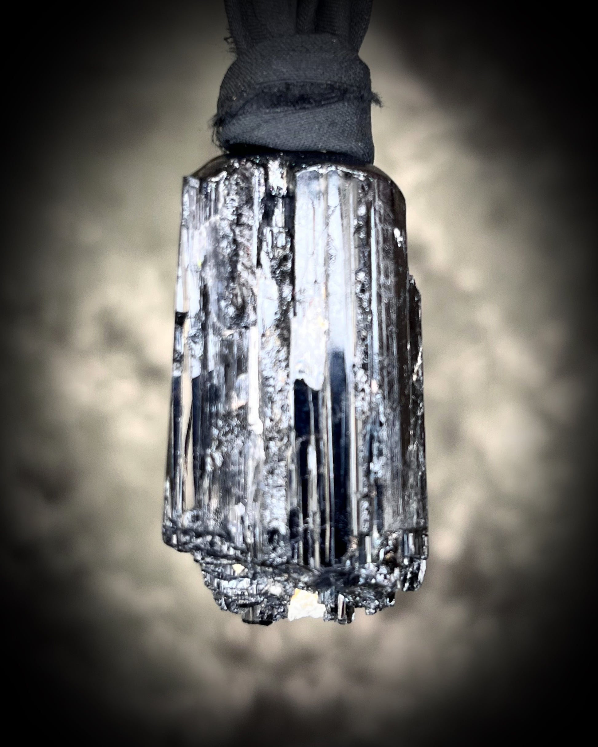 Black Tourmaline grounding and protection talisman, perfect Halloween or Holiday Gift or everyday talisman for emf protection and magic. Necklace hung from black recycled silk or organic leather for ecofriendly dark luxury.