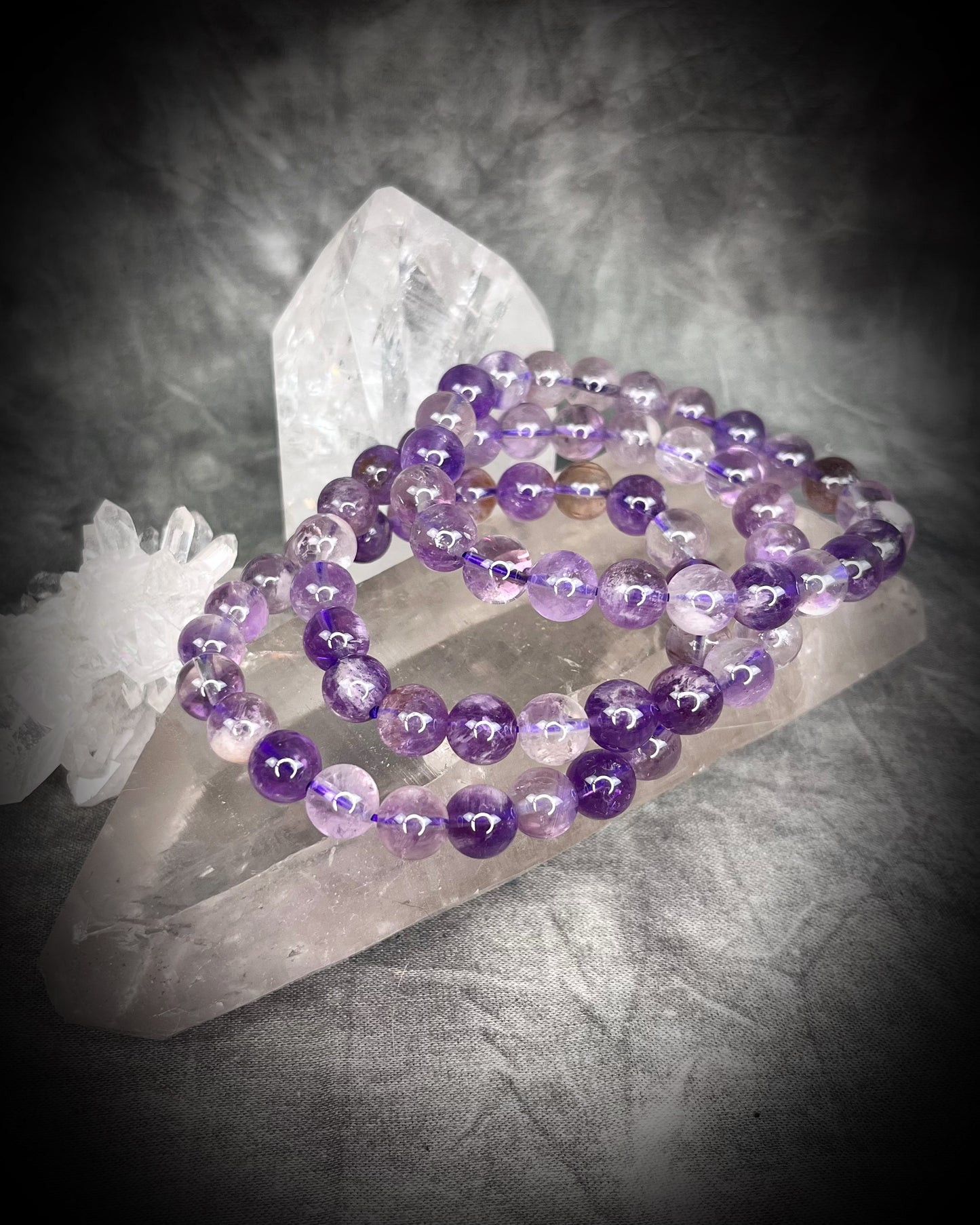Amethyst birthstone, Raw stone, natural crystal healing beaded bracelets for protection, grounding, emf shielding and gemstone magic!  Crystal stacking bracelets for modern maximalism and dopamine dressing!