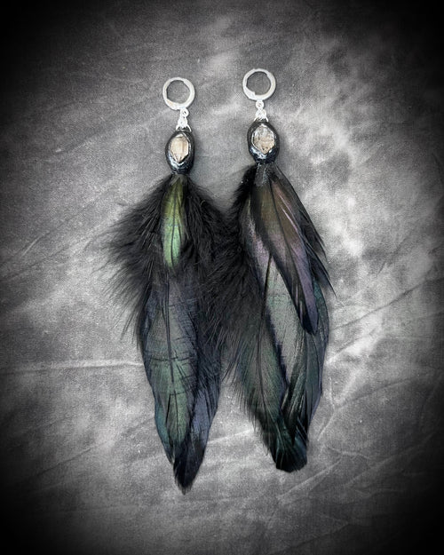 Feather and Petroleum Quartz Earrings on Sterling Silver