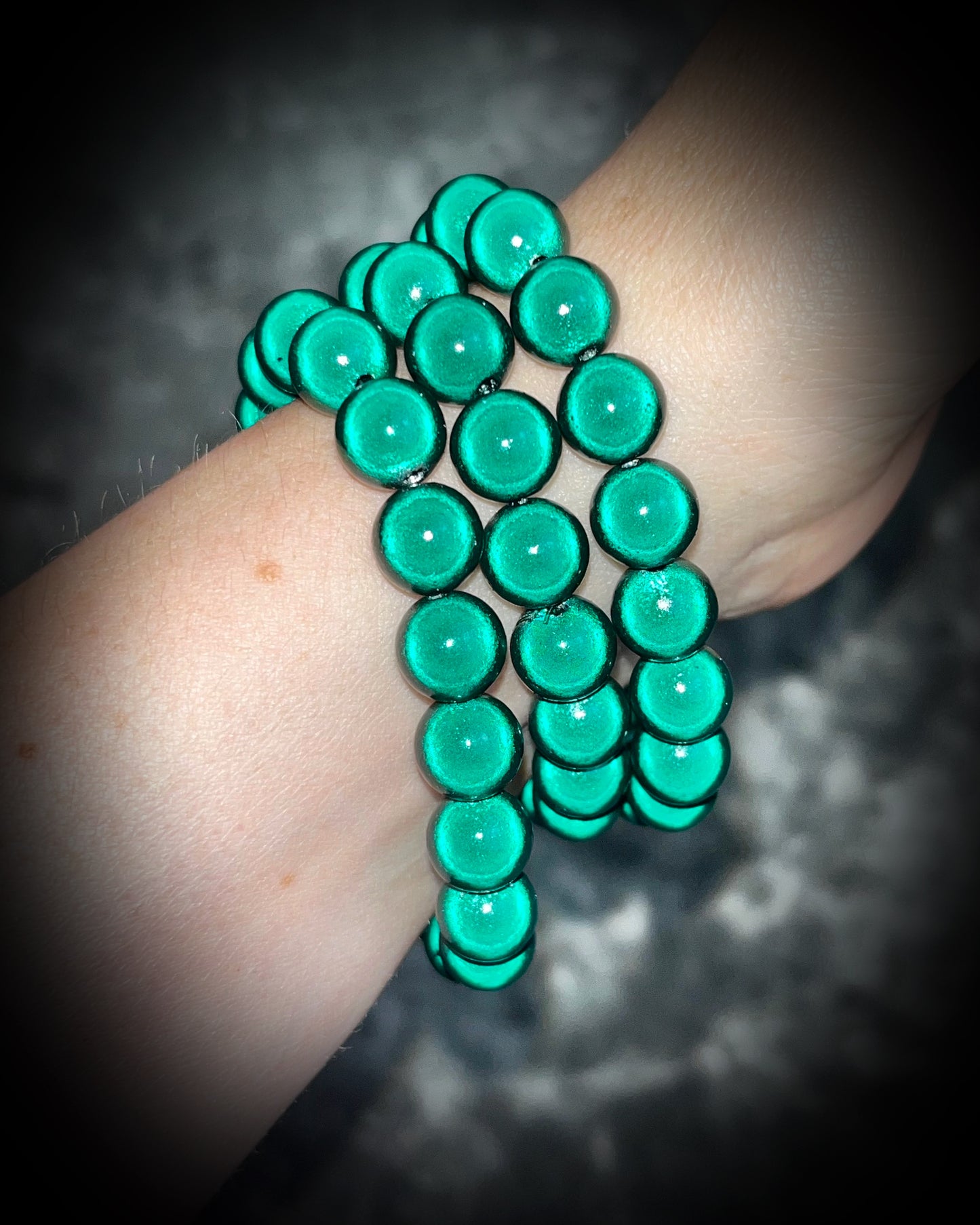 Colorful Eclipse bracelets from Become Spellbound! Magical illusion bracelets for stacking, parties, summer jewelry, festivals, raves, travel jewelry and more! Gift for her, Forest green beaded bracelet.