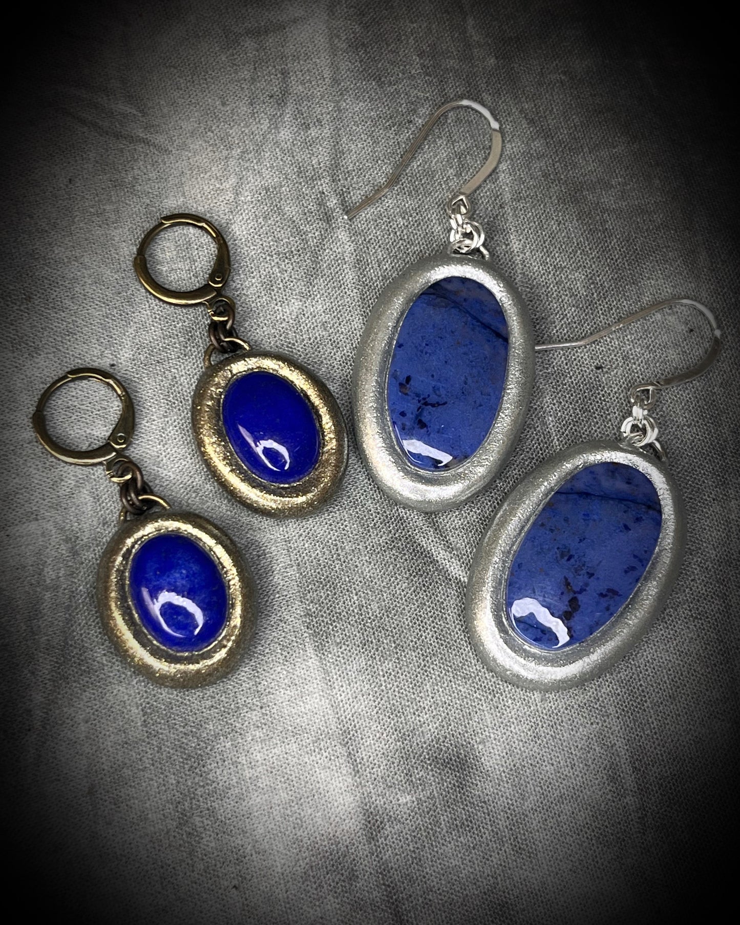 Dumortierite and Lapis Lazuli Gemstone Dangle Earrings for wisdom and intuition. Deep Blue Crystal Statement Dangles.