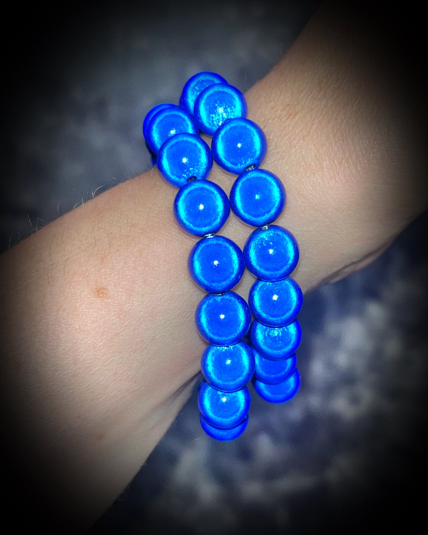 Colorful Eclipse bracelets from Become Spellbound! Magical illusion bracelets for stacking, parties, summer jewelry, festivals, raves, travel jewelry and more! Gift for her, cobalt blue beaded bracelet.
