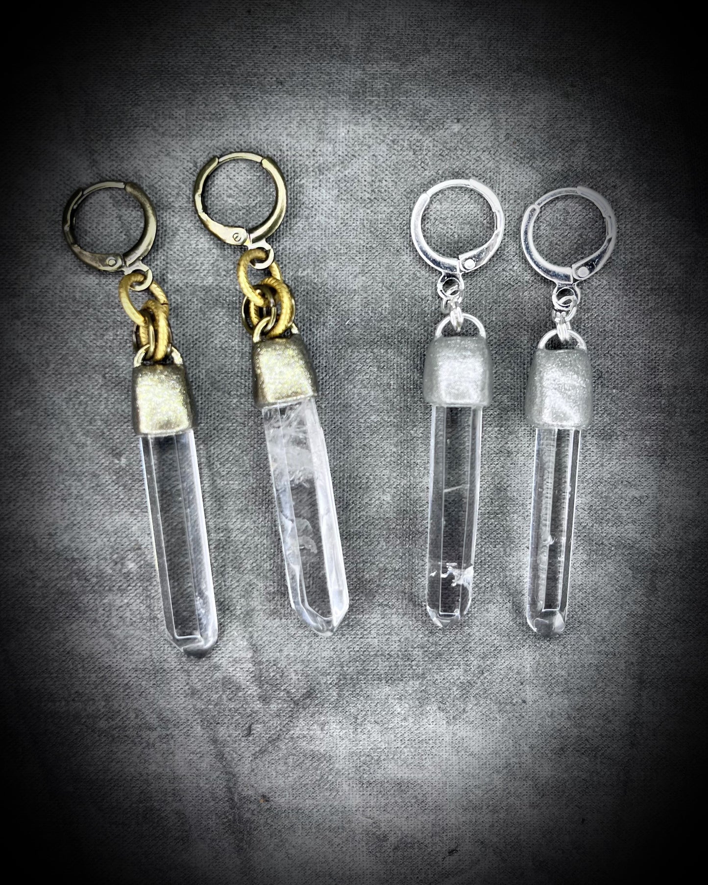 Sterling silver and gold dangle earrings, handmade quartz crystal gemstone earrings, holiday gift for her, made in the USA.