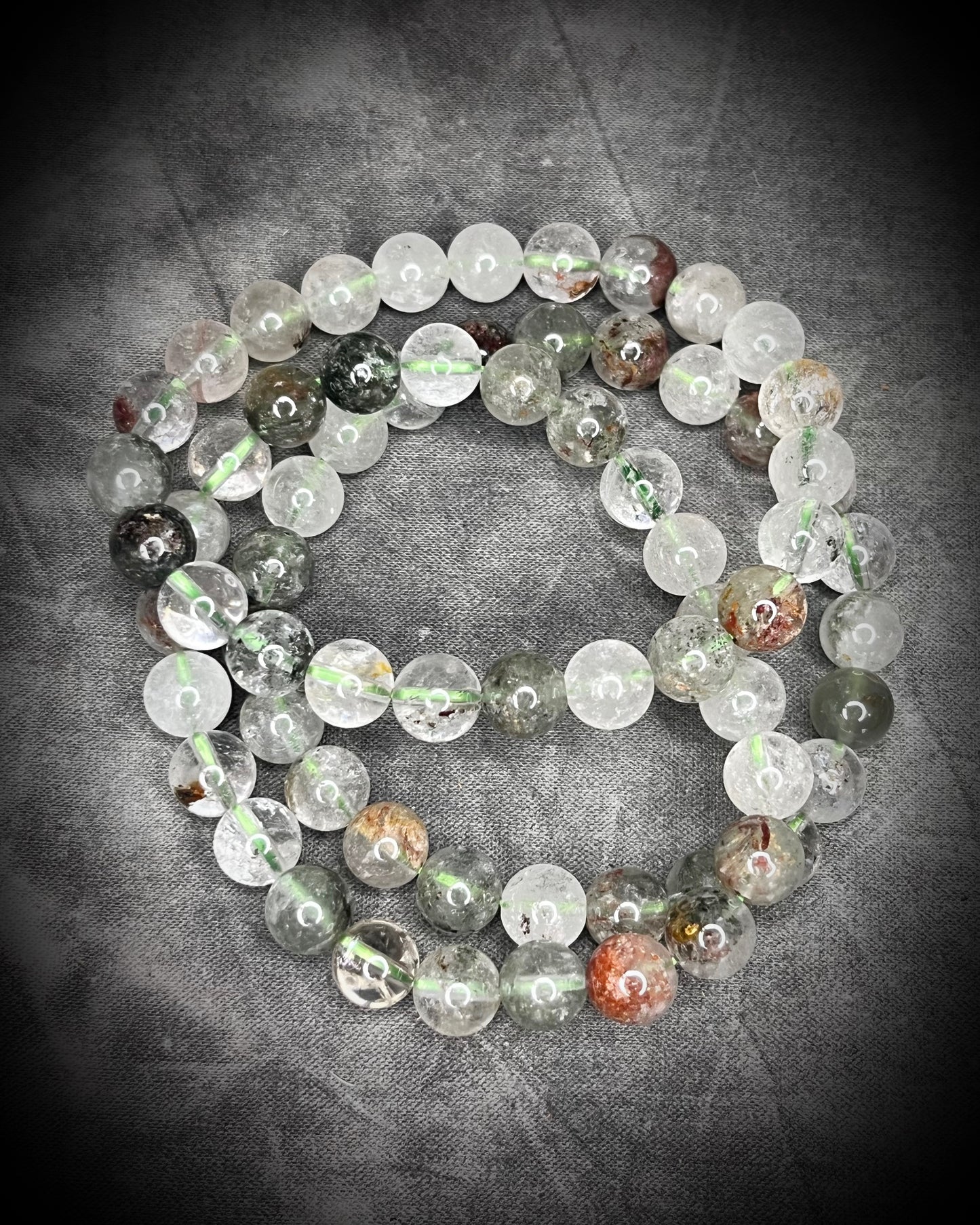 Lodolite Quartz crystal healing beaded bracelets for protection, grounding, emf shielding and gemstone magic! Crystal stacking bracelets for holiday gifting and new year resolution setting.