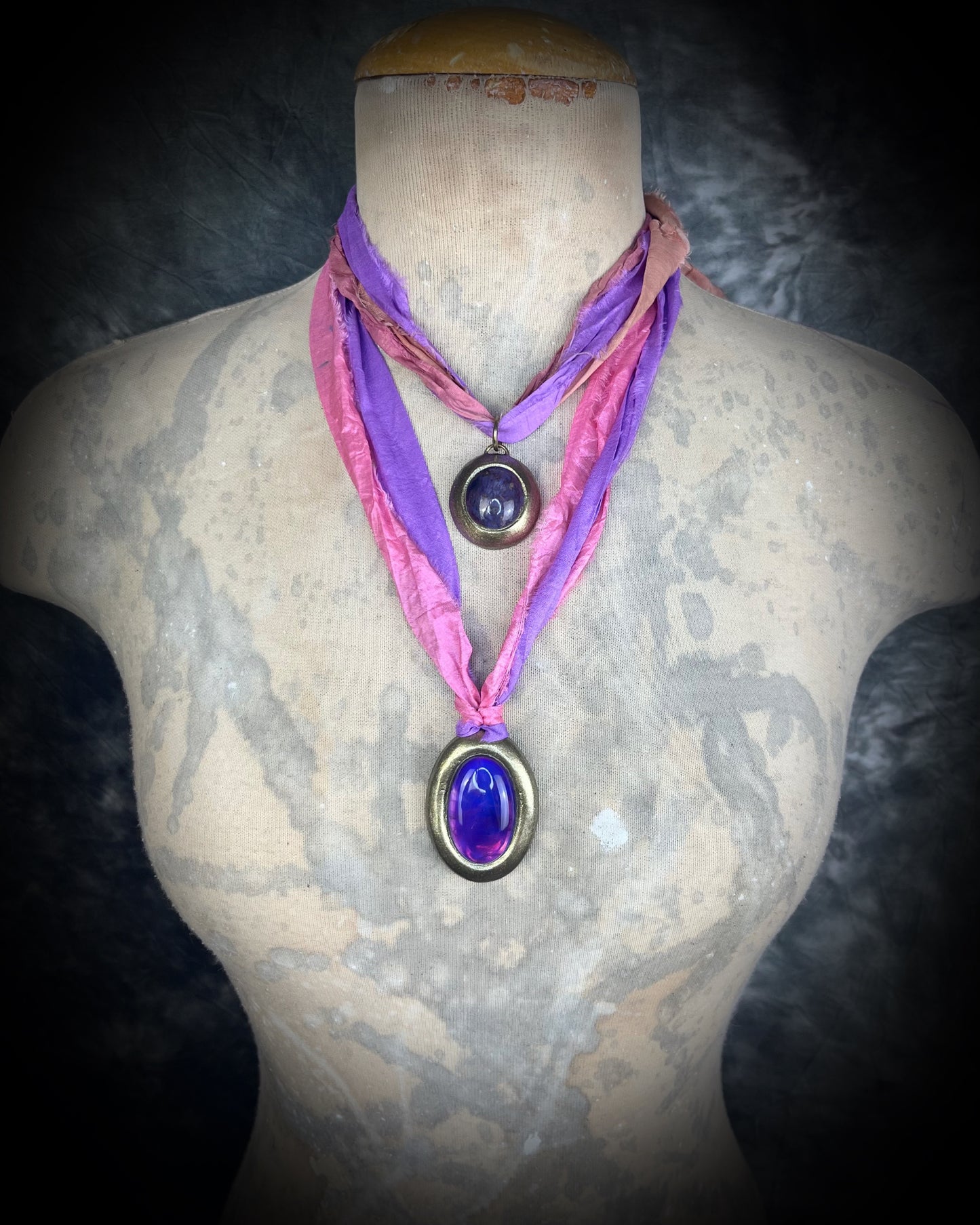 Natural star ruby birthstone necklace. July birthstone gift for her. Zodiac necklace for Cancer. Star ruby handmade necklace on recycled silks, textile necklace. Colorful boho necklace for summer 2025 adventures.