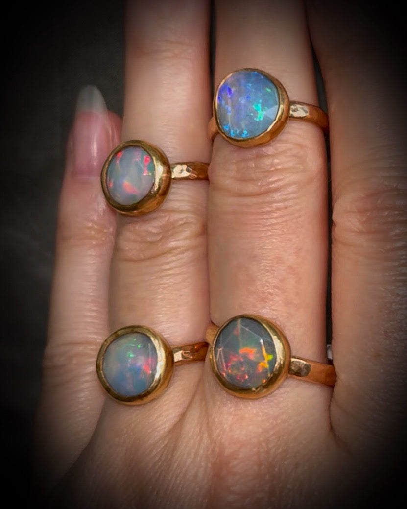 Handmade Opal gemstone birthstone ring set in gold filled silver, gold opal ring for her, October Birthstone jewelry for her.