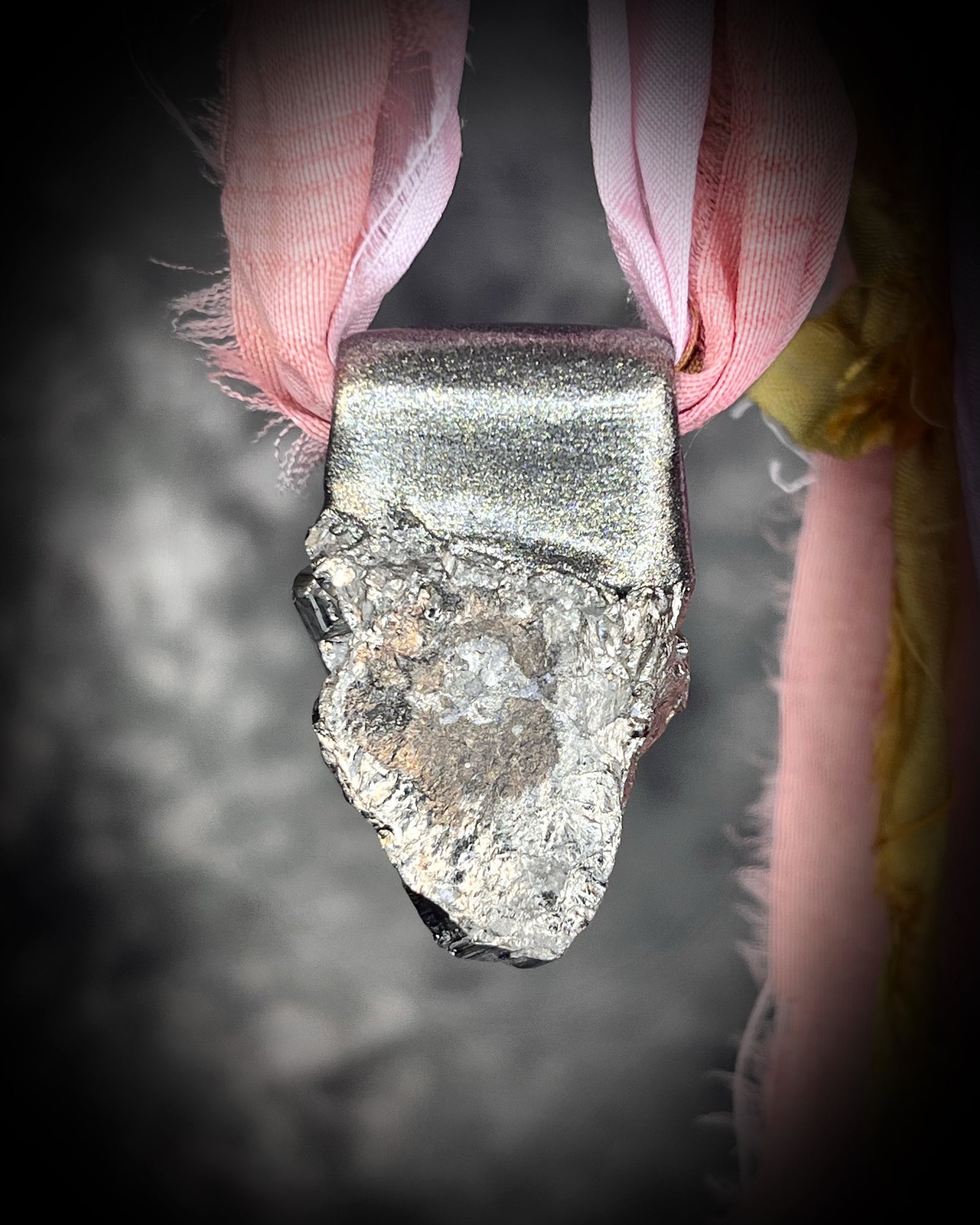 Pyrite Chunky raw gemstone necklace for summer 2025 festival season and travel jewelry. Modern maximalist jewelry. Recycled silk textile jewelry.
