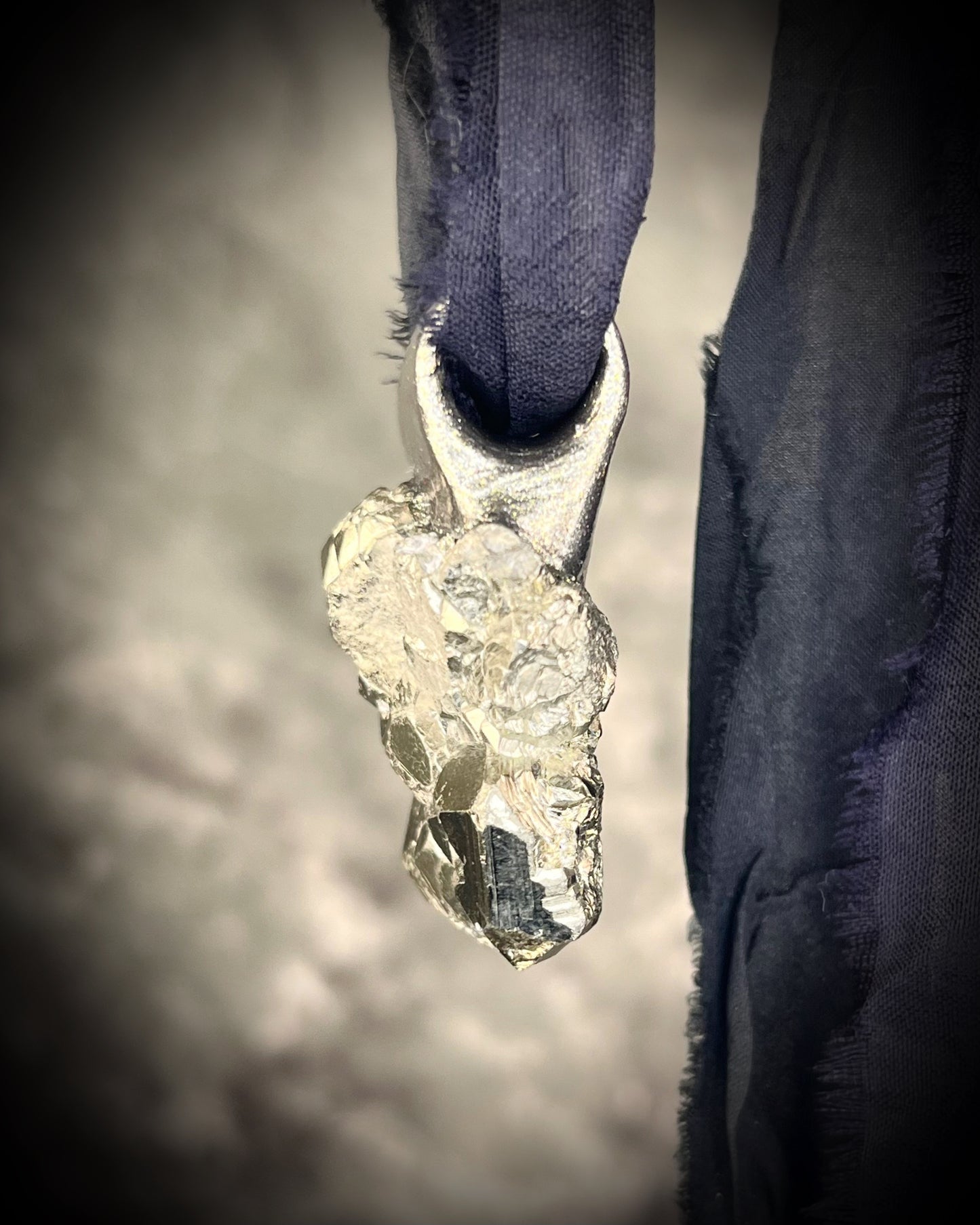 Handmade Pyrite crystal unisex pendant for vitality and strength! Embrace summer 2025 with courage and calm! Recycled Silk for sustainable birthday or mothers day gift!