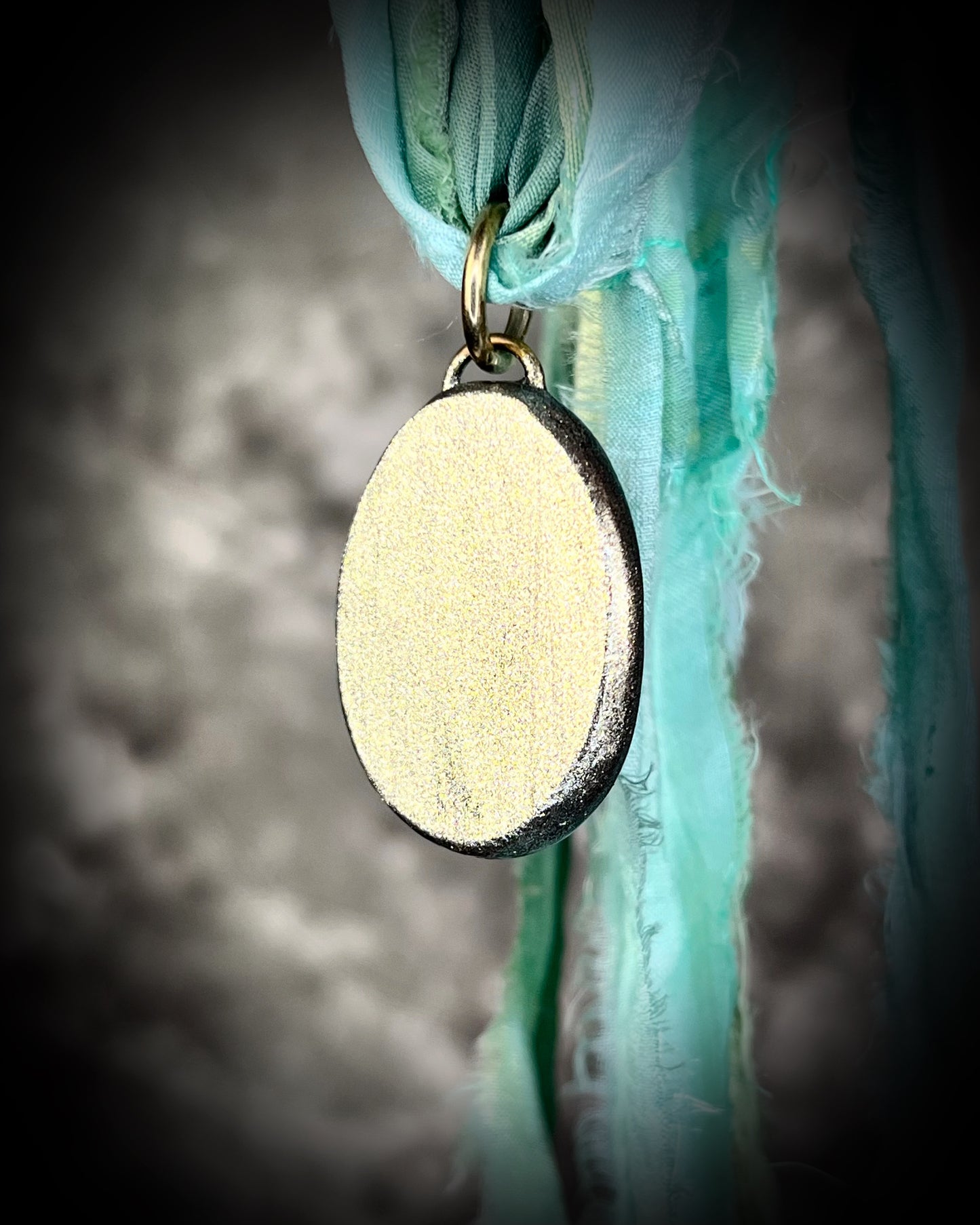 Pyrite crystal handmade necklace on aqua recycled silk for boho summer adventures and manifesting magic! Summer layering jewelry for 2025 modern maximalism.