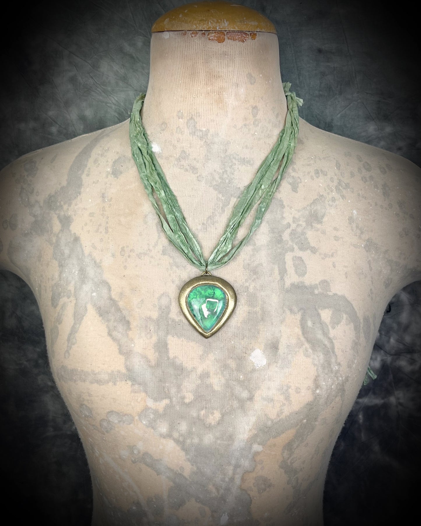 Sustainable 2025 Festival Jewelry! Prehnite Crystal Healing Handmade Talisman on recycled silk self-love gift for her. Perfect as beach jewelry, travel jewelry or summer jewelry.