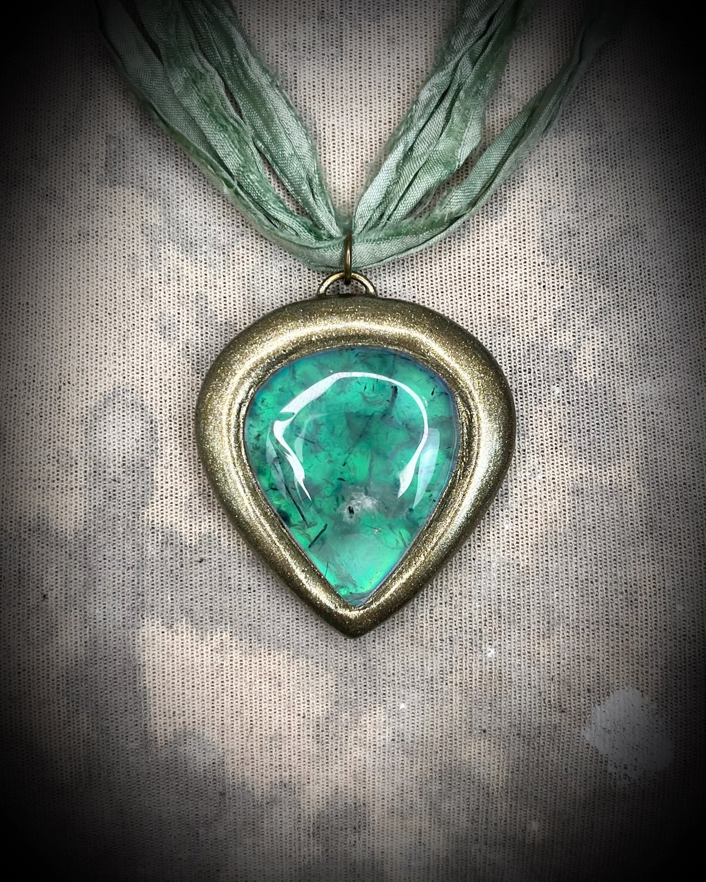 Sustainable 2025 Festival Jewelry! Prehnite Crystal Healing Handmade Talisman on recycled silk self-love gift for her. Perfect as beach jewelry, travel jewelry or summer jewelry.