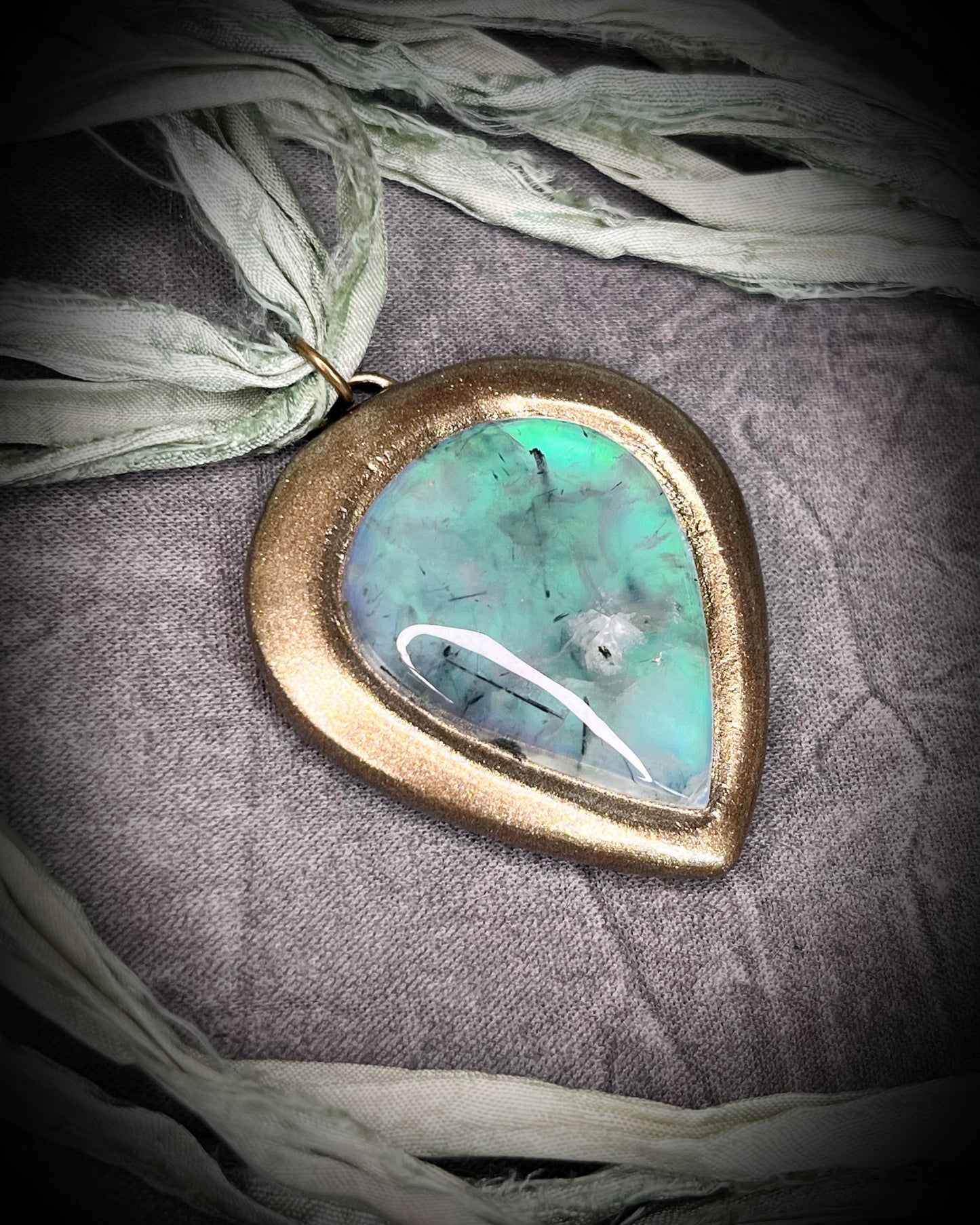 Sustainable 2025 Festival Jewelry! Prehnite Crystal Healing Handmade Talisman on recycled silk self-love gift for her. Perfect as beach jewelry, travel jewelry or summer jewelry.