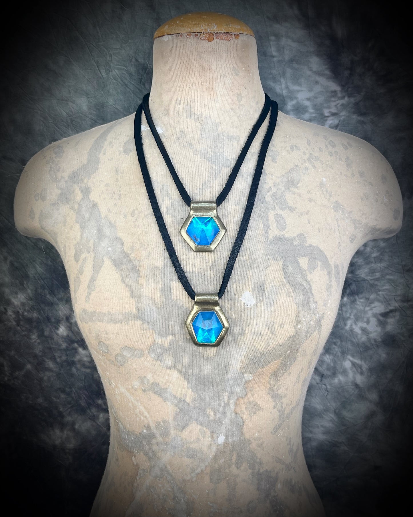 Quartz crystal Turquoise Flash handmade Gold necklace, hung from leather or recycled silk for a personalized and customizable boho vibe. Best jewelry in Baltimore for summer, travel, pregnancy or everyday magic!