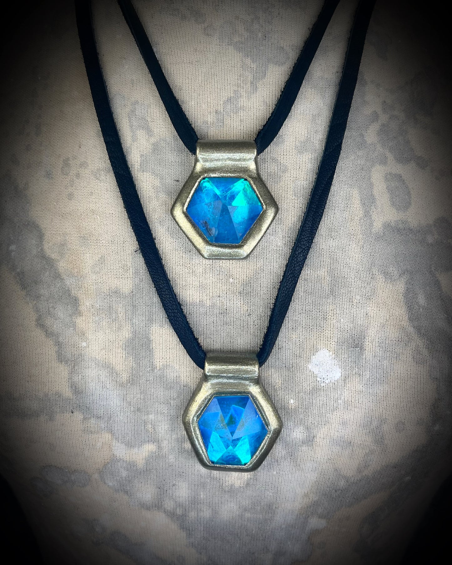Quartz crystal Turquoise Flash handmade Gold necklace, hung from leather or recycled silk for a personalized and customizable boho vibe. Best jewelry in Baltimore for summer, travel, pregnancy or everyday magic!