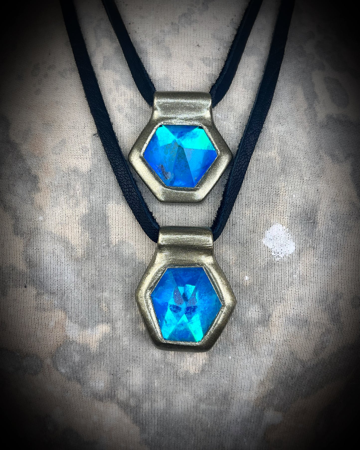 Quartz crystal Turquoise Flash handmade Gold necklace, hung from leather or recycled silk for a personalized and customizable boho vibe. Best jewelry in Baltimore for summer, travel, pregnancy or everyday magic!