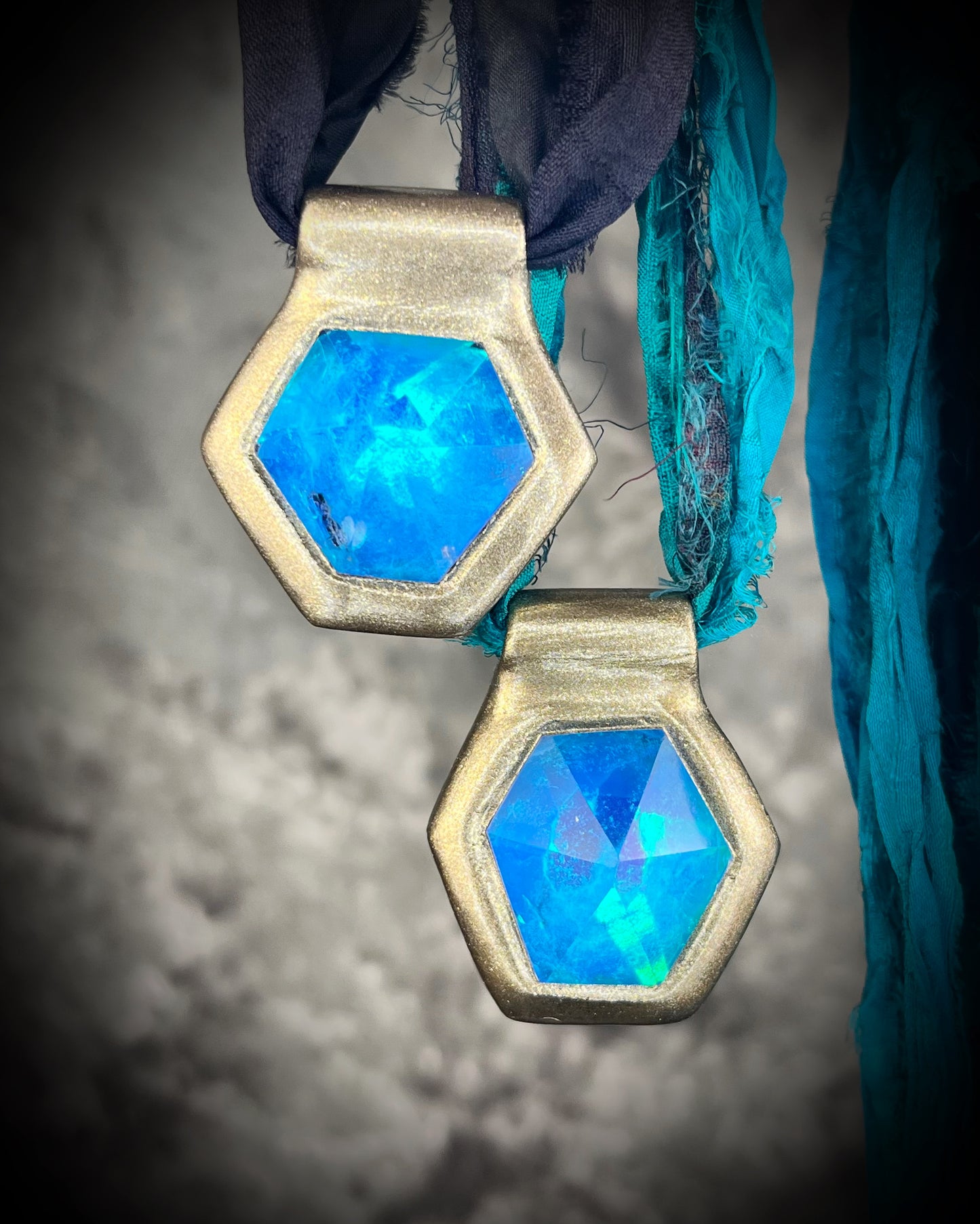 Quartz crystal Turquoise Flash handmade Gold necklace, hung from leather or recycled silk for a personalized and customizable boho vibe. Best jewelry in Baltimore for summer, travel, pregnancy or everyday magic!