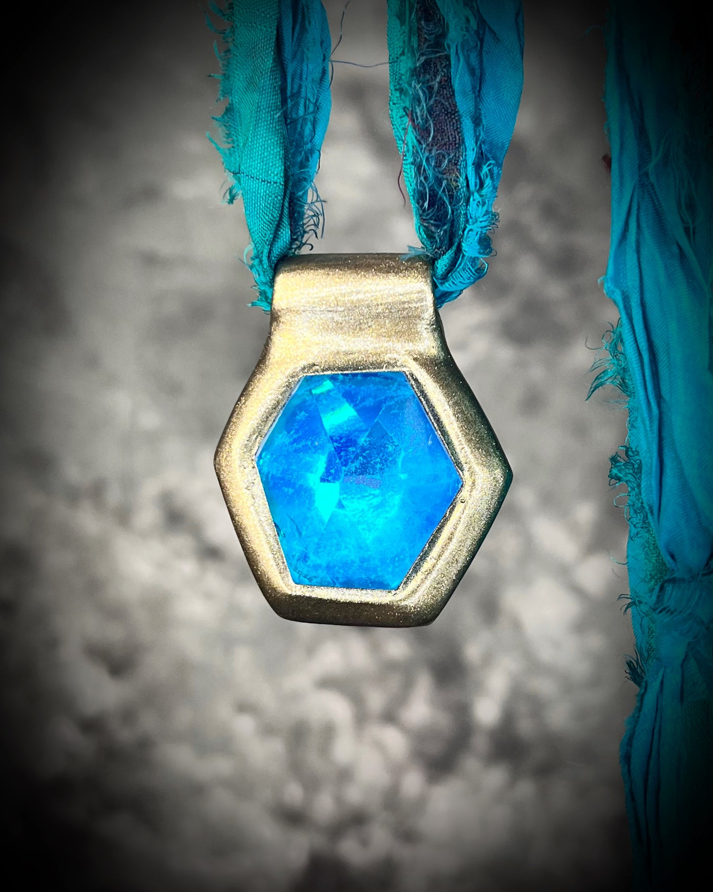 Quartz crystal Turquoise Flash handmade Gold necklace, hung from leather or recycled silk for a personalized and customizable boho vibe. Best jewelry in Baltimore for summer, travel, pregnancy or everyday magic!