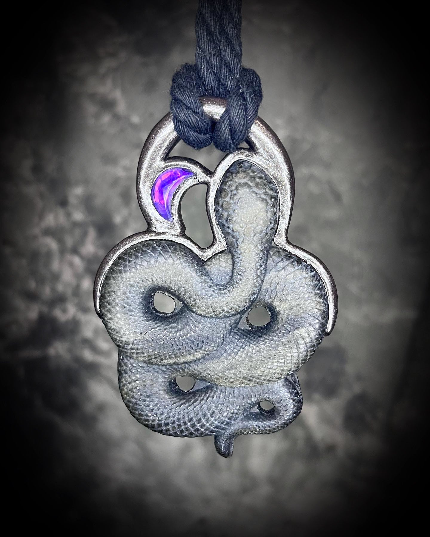 Amethyst Moon & Gold Sheen Obsidian Snake Talisman