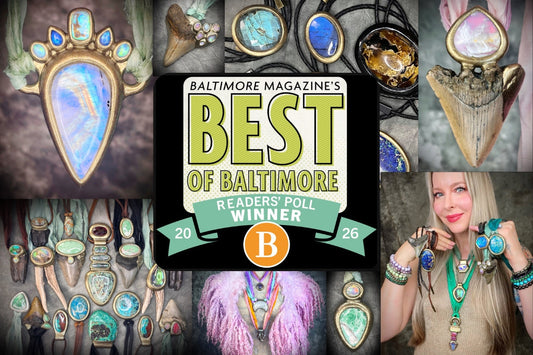  Collection of jewelry images featuring Kari Dern and Winner Banner Image for Blog Post: Become Spellbound Named Baltimore Magazine Best of Baltimore 2026 Best Jeweler