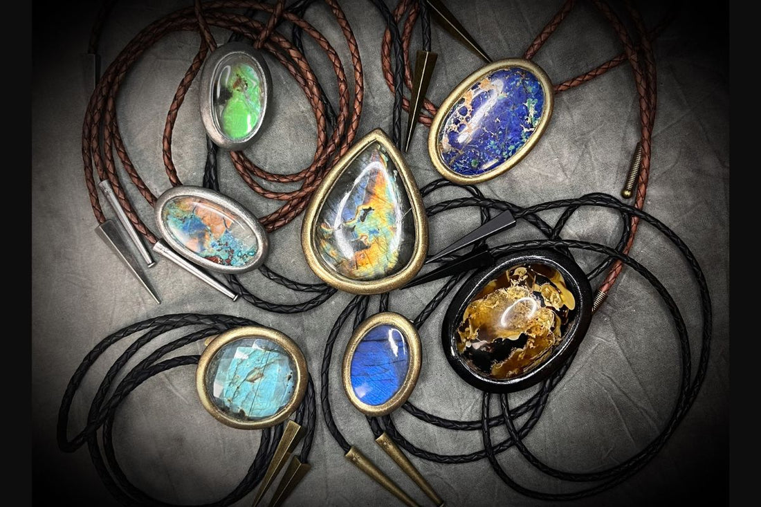 Colorful Bolo Ties with various crystals and gemstones by Become Spellbound for blog post: Bolo Ties Are Back in 2026 - But They Were Never Just Western