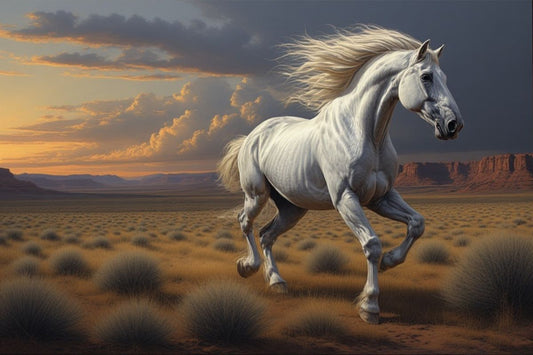 A White stallion running across a desert plain. Year of the horse asks for speed and discernment. Blog by Become Spellbound 2026