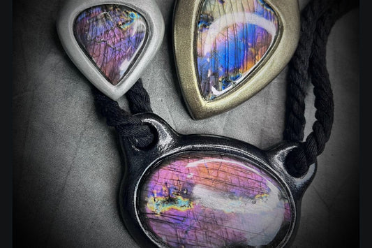 Give the gift of Labradorite crystal healing jewelry this holiday season, three gemstone necklaces for family, handmade in the USA.