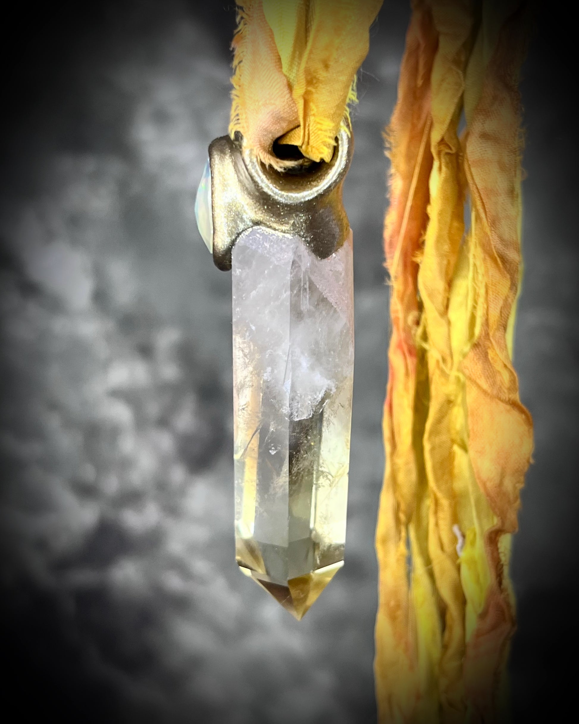 Citrine and XL Opal crystal healing Sacral Chakra energizing handmade pendant.  Necklaces for travel, summer, lightworkers, or meditation.  Recycled silk jewelry for sustainable 2025 style.  